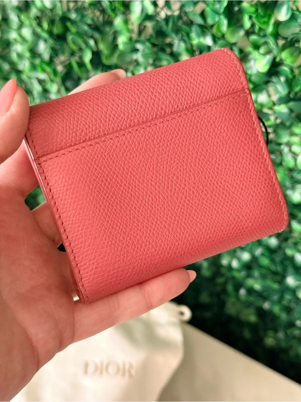 Dior Pink Compact Leather Wallet with CD Logo Authentic with COA